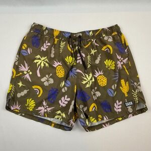 Saxx Oh Buoy 2N1 Volley 5 Mens Swim Shorts Brown Tropical Pineapple XL SXVS34